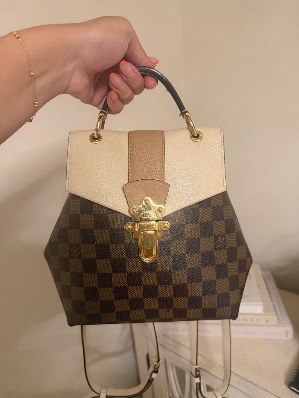 Louis Vuitton Brown Checker & Cream Top-Handle Backpack